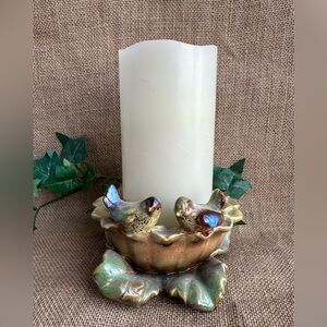 Majolica Double Bird Pillar Candle Holder